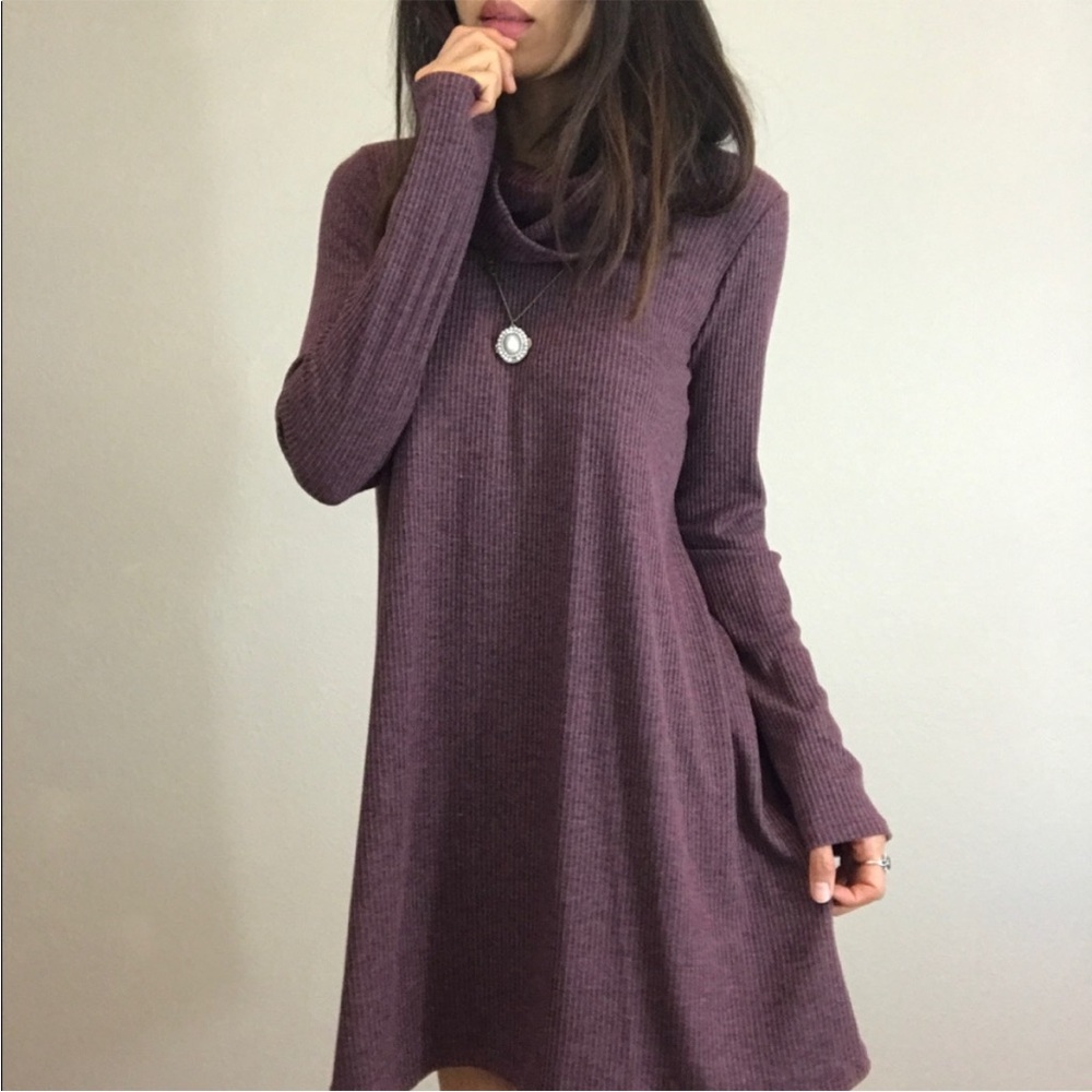 Maroon Plum Turtleneck Sweater Dress • Cozy Knit Mini Dress Fall Cabincore Dress